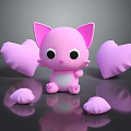 Pink Cat Game Character with Heart Shaped Pillows and Cute Design Elements