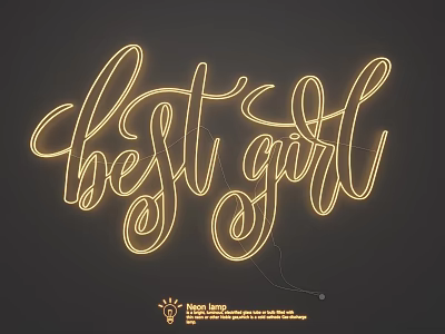 Golden Neon Lighting Combination With Best Girl Text Design For Wall Decor 3d model