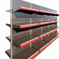 Modern Retail Display Shelves With Multiple Layers Black Red Metal Structure