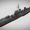 Military Warship Model With Turrets Mast Weapons On Deck Number 23