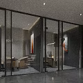 Modern Lounge Area Interior Design With Glass Partitions Sofa And Decorative Paintings