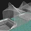 Modern Pergola Design with White Curved Metal Frames and Green Ground