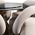 Modern Fabric Dining Table Set With Glass Top And Curved Armchairs In Gray Orange