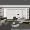 Modern Guest Restaurant Home Multi-person Sofa Coffee Table Combination Dining Table and Chair Combination Chandelier Green Plant Hanging Picture Combination 3d model