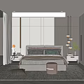 Modern Bedroom Interior Design With Platform Bed Wall Panels And Pendant Lights 3d model
