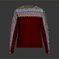 Stylish Red Sweater With Colorful Knit Collar Sleeves And Zigzag Edges