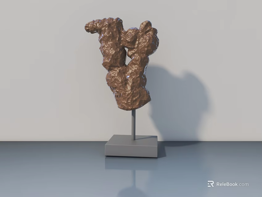 Brown Textured Swing Door Model On Gray Base With Metal Support 3d model