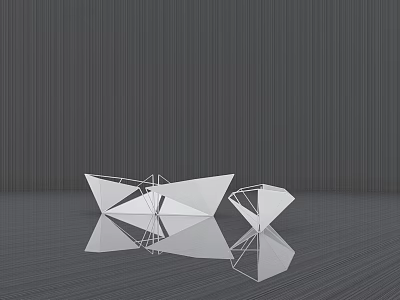 Abstract White Geometric Origami Sculpture Featuring Triangular Facets Symmetrical Structure Grey Striped Background Reflections 3d model