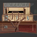 Cartoon 3D Medieval Cottage Interior With Stone Walls Wooden Stairs And Illuminated Windows