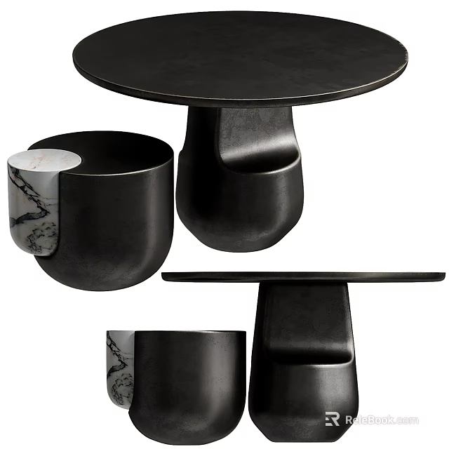 Modern Black Coffee Table With Unique Base Design And Marble Accent Cup 3d model 