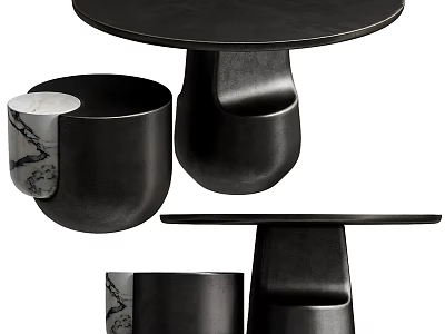 Modern Black Coffee Table With Unique Base Design And Marble Accent Cup 3d model