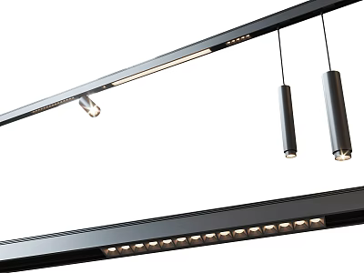 Contemporary Chandelier With Long Strip Metal Frame And Hanging Pendant Lights 3d model