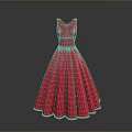 Stylish Red Sleeveless Dress With V Neck And Flared Long Skirt Design