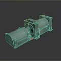 Green Industrial Motor Reducer Connected Components With Metal Design On Dark Background