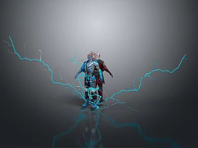 Glowing Character And Creature Surrounded By Blue Electric Lightning Energy 3d model