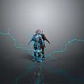Glowing Character And Creature Surrounded By Blue Electric Lightning Energy
