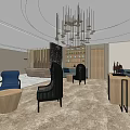 Modern Shop Front Desk With Chandelier Seats Carpet And Decorative Elements