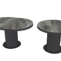 Modern Two Piece Dining Table Set With Marble Pattern Tabletop And Black Ribbed Pedestal Legs 3d model