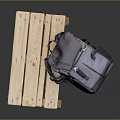 Stylish Gray And Brown Fabric Leather Backpack On Wooden Bench With Modern Design