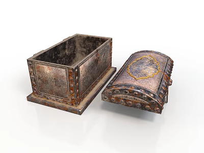 Decorative Metal Storage Box Furniture With Intricate Patterns Rivet Details And Open Lid 3d model