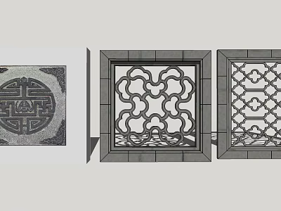 Traditional Chinese Lattice Windows Featuring Intricate Floral And Geometric Symmetrical Patterns 3d model
