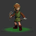 Elf Warrior Character With Green Outfit Brown Hair Shield Sword And Green Glow