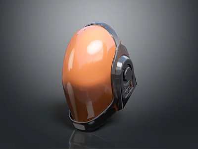 Modern Tactical Weapon Helmet with Orange Shell and Black Accents Design 3d model
