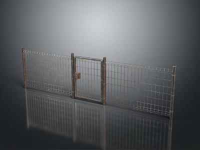 Metal Mesh Fence With Gate And Lock Security Structure Design 3d model