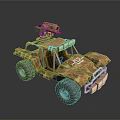 Camouflage Off Road Vehicle With Roof Mounted Green Device And Large Wheels