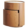 Modern Round Oak Nightstand With Drawer And Minimalist Design Features 3d model