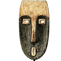 Wooden Mask Shaped Decorative Ornament With Carved Design And Black Base For Home Decor