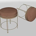 Round Upholstered Stools with Modern Metal Frame and Brown Cushioned Seat