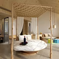 Hotel Room Featuring Wooden Canopy Round Bed Large Windows And Balcony Outdoor View