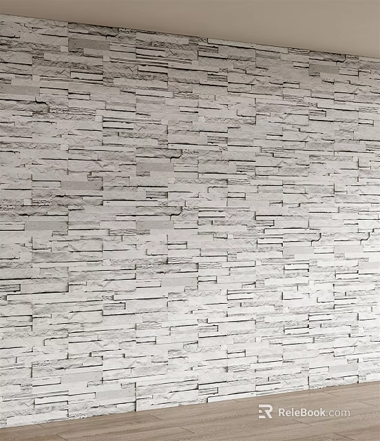 Gray Textured Stone Background Wall With Layered Bricks For Modern Interior Design 3d model