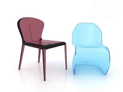 Modern Transparent Plastic Leisure Chair In Dark Red And Light Blue Curved Design 3d model
