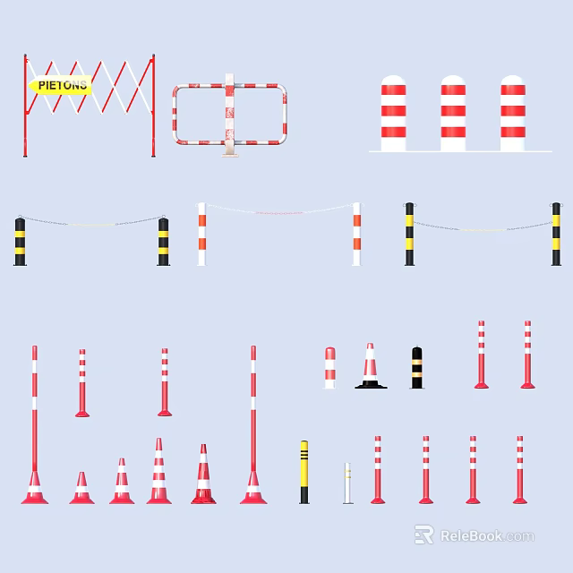 Traffic Safety Equipment Collection With Road Barriers Cones And Warning Posts 3d model