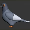 3D Pigeon Character Model With Blue Body Orange Eyes Orange Feet And White Wings