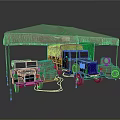 Modern Military Tent Shelter With Cargo Trucks And Wooden Crates