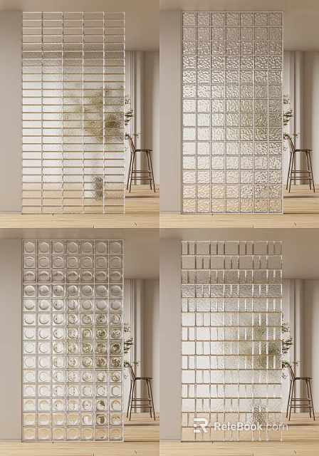 Glass Brick Wall Design With Various Textures And Patterns For Interior Spaces 3d model 