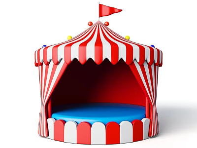 Red And White Striped Circus Tent Decorative Ornament Set With Red Flag And Colorful Balls 3d model