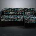 Stylish L Shaped Sofa With Dark Wooden Frame And Patterned Upholstery