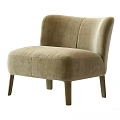 Modern Beige Velvet Single Seater Sofa With Curved Backrest And Wooden Legs