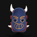 Mystical Character Mask With White Horns Red And Blue Patterns And Sharp Teeth