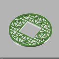 Green Circular Daily Use Item With Square Cutout And Geometric Patterns
