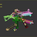 Modern Black Assault Rifle With Tripod Stand And Ammunition Bullets