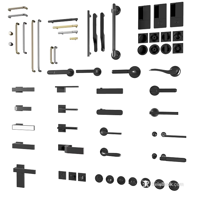 Various Black Door Handles in Modern Classic and Minimalist Designs 3d model 