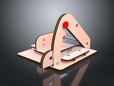 Wooden Mechanical Equipment with Red Button Triangular Frame and Sturdy Base 3d model