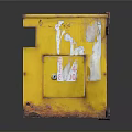 Old Yellow Rusty Mailbox With Russian Text And Worn Stickers