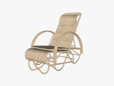 Woven Rattan Leisure Chair with Curved Metal Frame and Rocking Base Cushioned Seat for Comfort 3d model