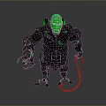 Mechanical Creature Character With Green Head Black Armor Glowing Accents And Chain